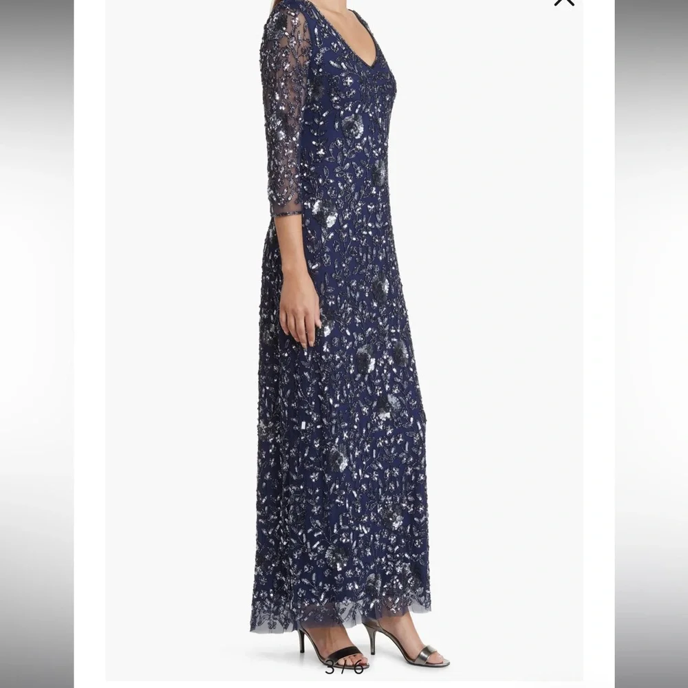 Pisarro Nights | Elegant Navy Blue Sequin Evening Gown | Size 14 - Picture 3 of 11